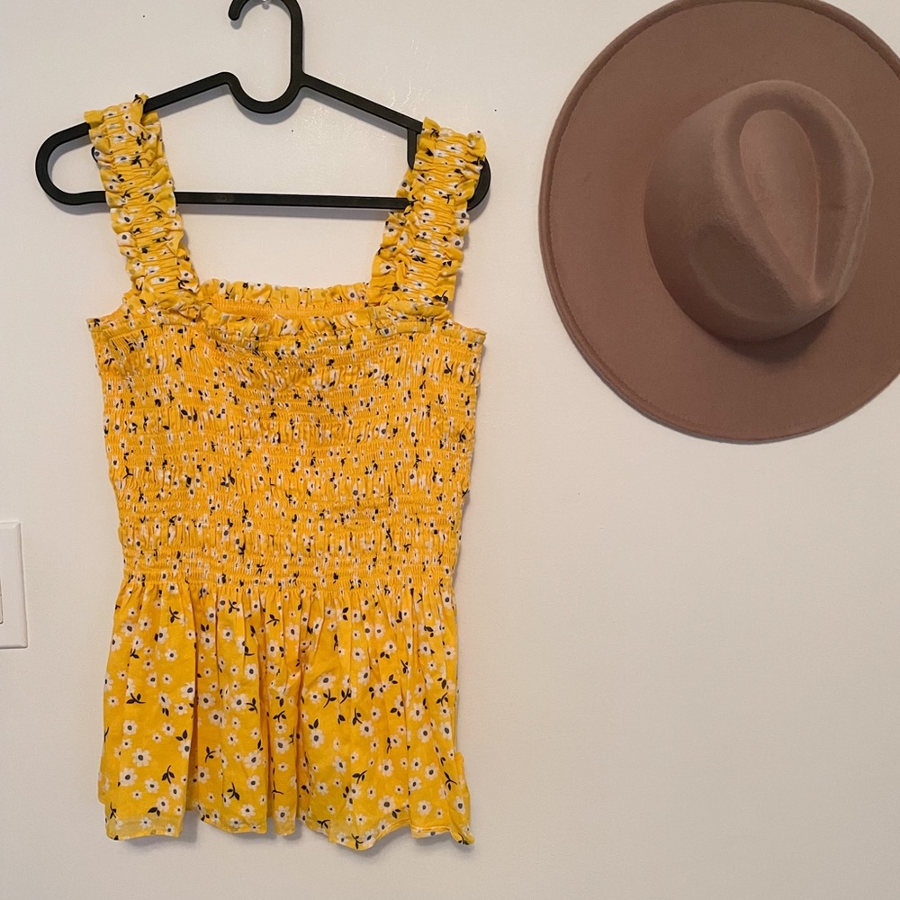 Yellow Floral Smocked Women's Top